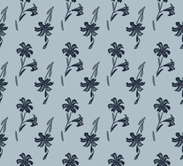 Japanese Wild Flower Branch Vector Seamless Pattern