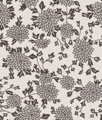 Japanese Wild Flower Leaf Vine Vector Seamless Pattern