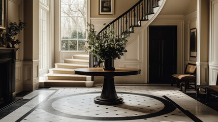 Fototapeta premium Classic Interior Design with a Round Entry Table, A Stylish Round Entryway Table.