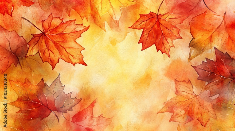 Canvas Prints A painting of autumn leaves with a yellow background