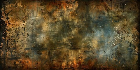 Fototapeta premium A detailed abstract grunge background featuring textured layers in earthy tones with subtle blue hues, perfect for artistic and design projects.