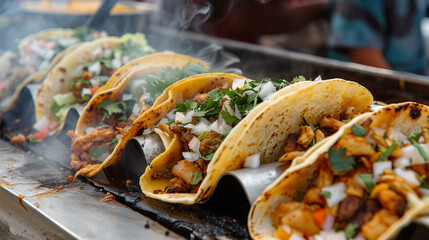 Street tacos, complete with fresh toppings and flavorful fillings.