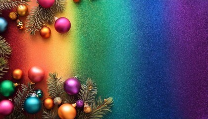 rainbow christmas background with space for text, top view