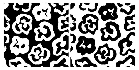 Ink Brush Black Flower Pattern. Abstract Paint Floral Illustration. Pictorial Bold Botanical Summer Background. Wild Cute Flower Wallpaper. Vector Vintage Floral Print. Daisy, Chamomile Silhouette