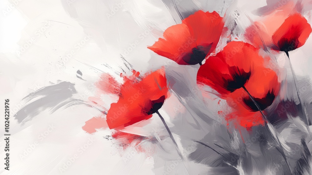 Canvas Prints Colorful abstract background with shades of gray and hints of red poppies in the background.