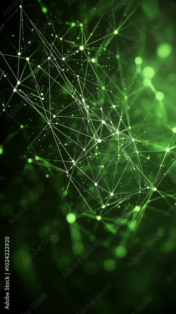 Poster a vibrant green visualization of interconnected lines and dots creates an abstract representation of