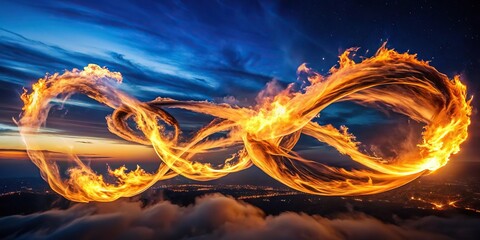 translucent flames, swirl, dance, nocturnal sky, aerial