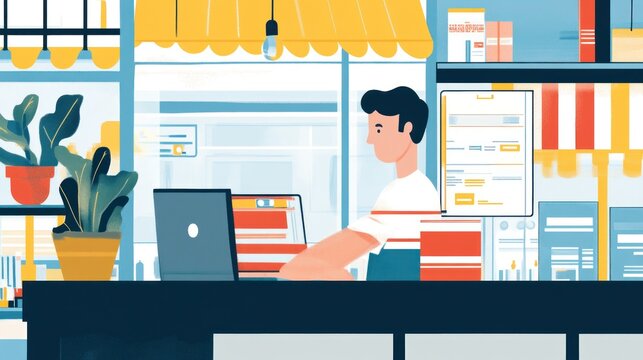 Google My Business profile optimization, vector illustration of a marketer updating business information for SEO - Powered by Adobe