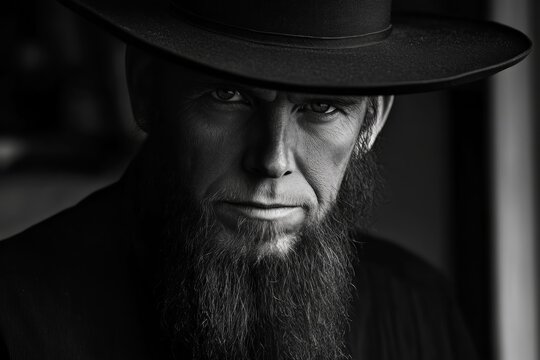  Amish man with a long beard. Black&White