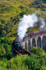 The Jacobite steam train on Glenfinnan viaduct in North West Highlands, Scotland, UK.
