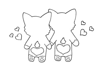 Cute сorgis in love. Doodle vector illustration for kids coloring page. 