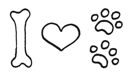 I love my dog Valentine`s day background. Doodle logo for loving pets - dog or cat