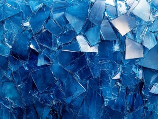 Obraz premium 2408 67.An abstract composition featuring a processed collage of shattered blue glass, each piece glinting under the light. The jagged edges and different shades of blue create a dynamic texture,