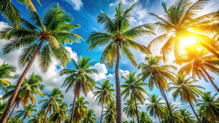 Tropical background with palm trees against the sky