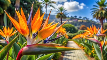 Tropical Flowers Reflected Pond The