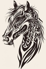 Fototapeta premium Horse head with intricate tribal designs in copy space.