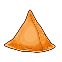 Samoosa. also known as bombay samusa.An indian street food made with potato.2D cartoon icon of samosa with transparent background.