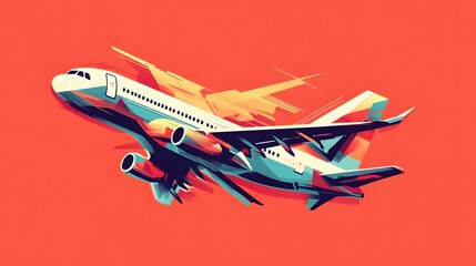 Abstract Airplane Illustration with Bold Colors and Geometric Shapes