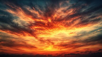 Obraz premium A vibrant sunset with dramatic clouds in shades of orange, red, and blue.