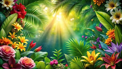 Tropical jungle background with exotic flowers