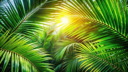 Tropical palm leaves in sunlight
