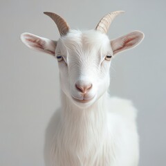 Portrait of a White Goat on Minimal Background