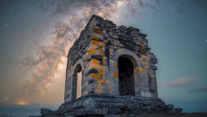 A Ruined Stone Structure Under a Starry Sky.