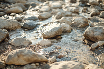 Obraz premium Dry riverbed with minimal water flow due to climate change