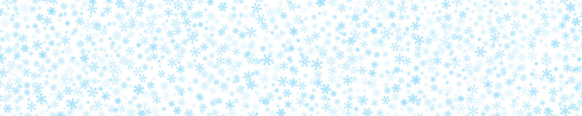 Christmas snowy winter design. Sky blue snowflakes falling on white background. Christmas and New Year background for greeting card, wrapping paper, invitations, decor. Vector illustration