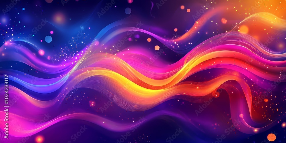 Sticker A stunning abstract background featuring colorful waves and sparkling light effects, perfect for digital art and design projects.