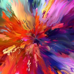 Obraz premium A colorful explosion of paint splatters in a circular shape. The colors are bright and vibrant