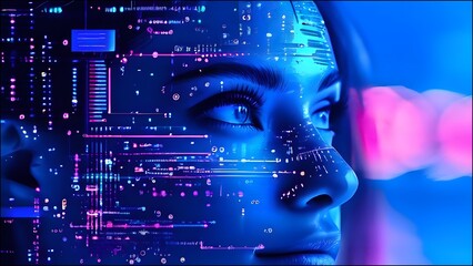 Fototapeta premium A scene where various AI technologies like machine learning, deep learning, and natural language processing are coming together.