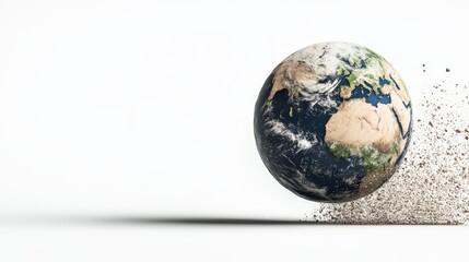 Fototapeta premium Earth globe disintegrating into particles on white background