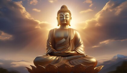 Obraz premium The golden Buddha statue glows in the sunlight. It is a symbol of peace and spirituality.