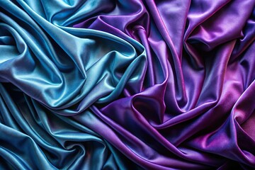 Obraz premium Velvety fabric in shades of purple and blue with gentle waves and drapes, colorful surface drape from bird eye view