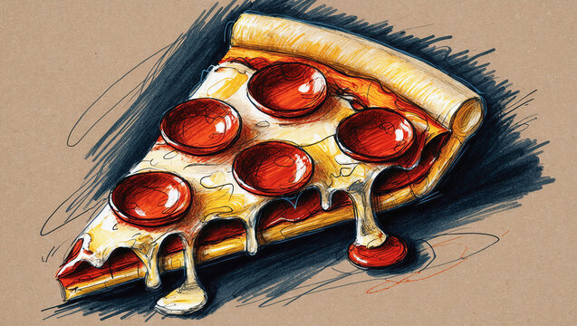 Drawing of a piece of pizza with pepperoni
