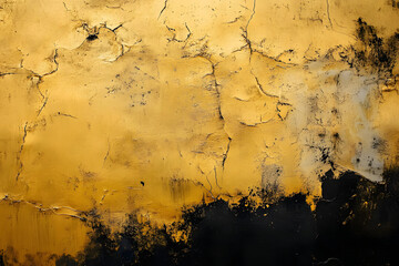 Textured golden stucco background with scratches, scuffs and black stains.