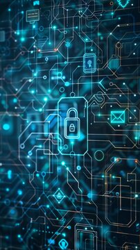 Layout with a motif of cybersecurity concepts.