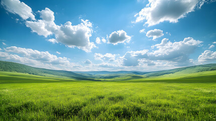 Fototapeta premium Summer landscape background. Field or meadow with green grass