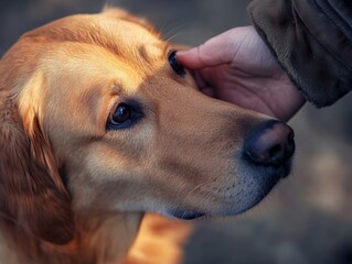 A close-up of a diabetic alert dog alerting their owner by nudging them, signaling a change in blood sugar levels.