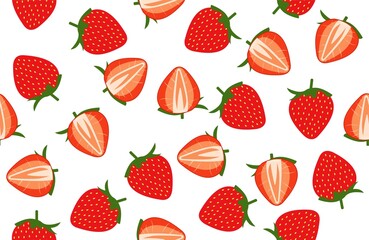 white background with strawberry fruit seamless pattern