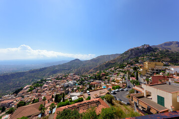 Fototapeta premium Townscape and Blue Sky from a Mountain View