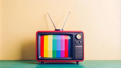 Obraz premium Retro television with colorful test pattern on display