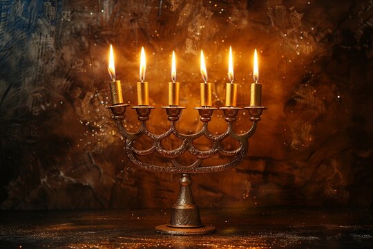 image of jewish holiday Hanukkah background with menorah traditional candelabre