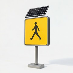 A solar-powered pedestrian crossing sign indicating a walking person.