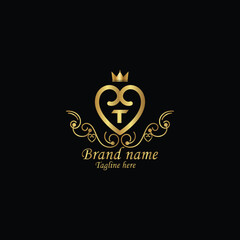 Fototapeta premium creative initial t latter logo design with modern business vector template, luxury t latter logo , creative isolate t monogram latter logo , crow logo , royal logo with golden color and new design