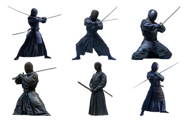 Isolated Ninja Poses on Transparent Background