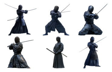 Isolated Ninja Poses on Transparent Background