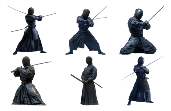 Isolated Ninja Poses on Transparent Background
