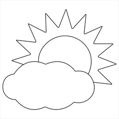 Continuous single line drawing of cloud with sun in the sky weather symbol and storage concept vector illustration